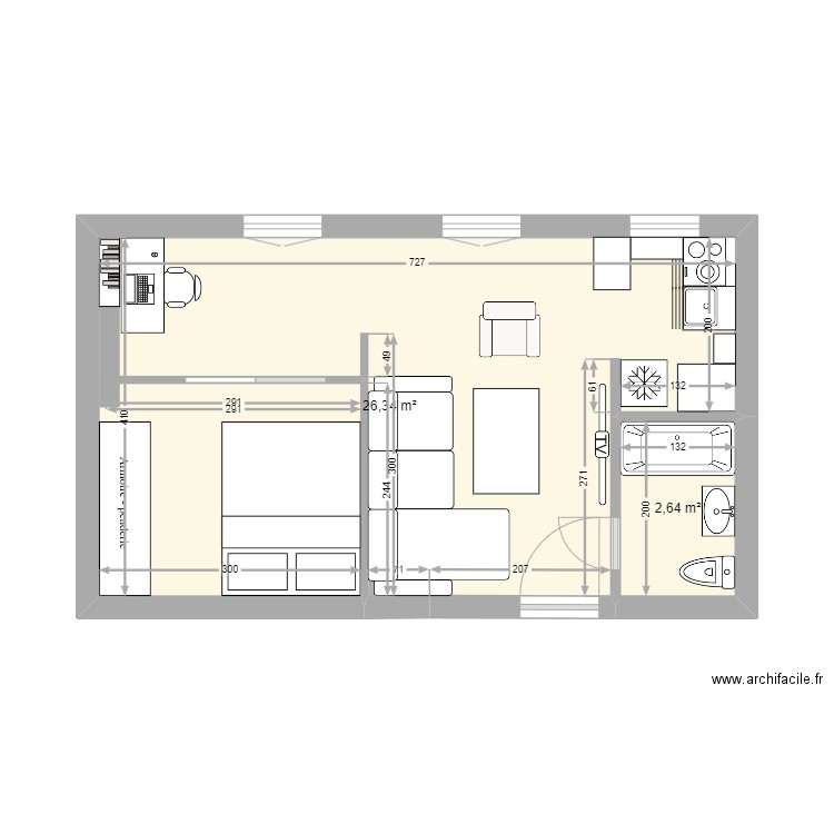 Passage Moselle. Plan de 2 pièces et 29 m2