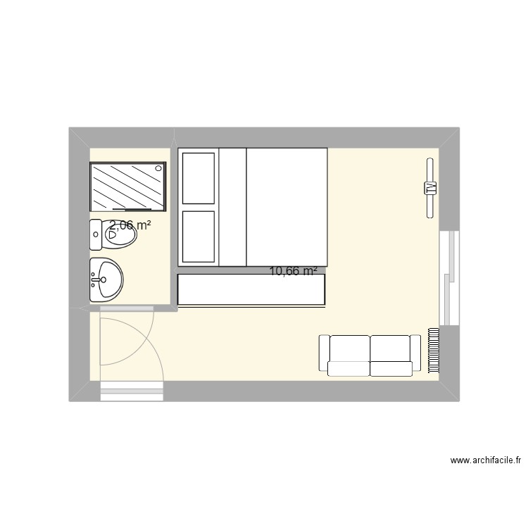 appartment 13m2. Plan de 2 pièces et 13 m2