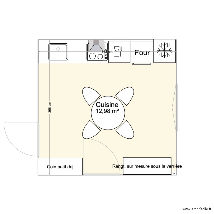 Cuisine. Plan de 1 pièce et 13 m2