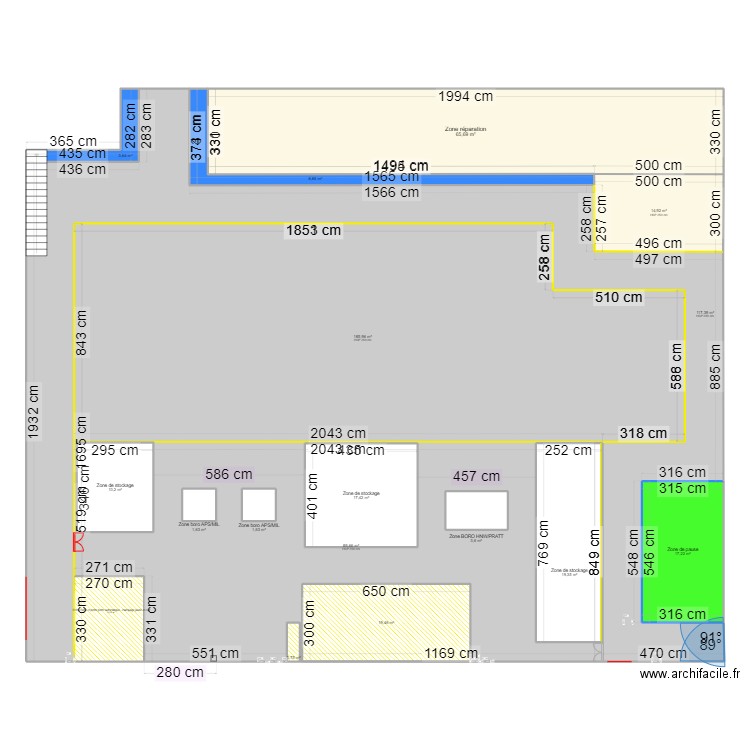 Plan zone chaudronnerie - avec marquages modulables. Plan de 17 pièces et 660 m2