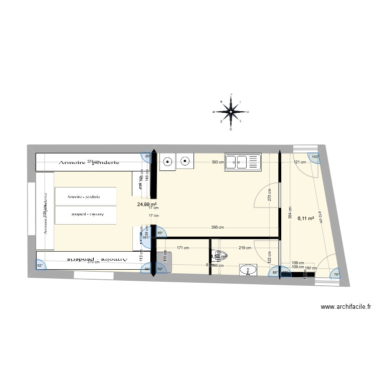 buanderie 1. Plan de 3 pièces et 36 m2