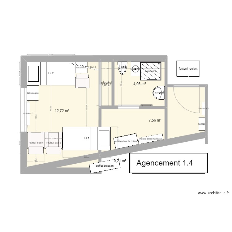 chambre. Plan de 5 pièces et 25 m2