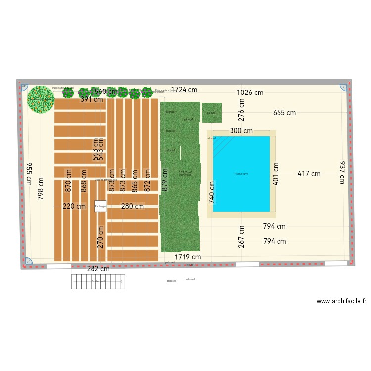 Piscine. Plan de 1 pièce et 163 m2