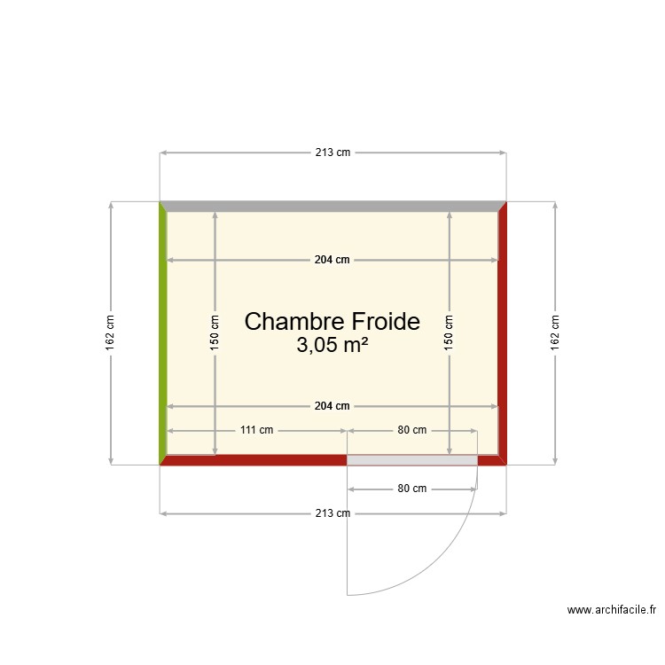 Chambre Froide. Plan de 1 pièce et 3 m2