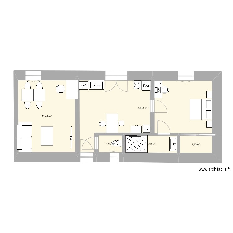 PLAN. Plan de 5 pièces et 52 m2