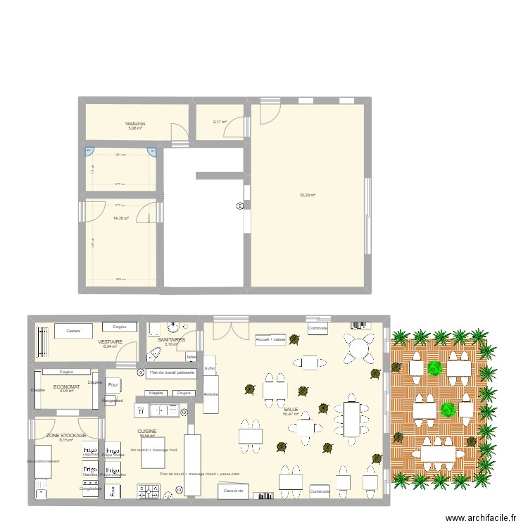 Cuisine finale. Plan de 10 pièces et 145 m2