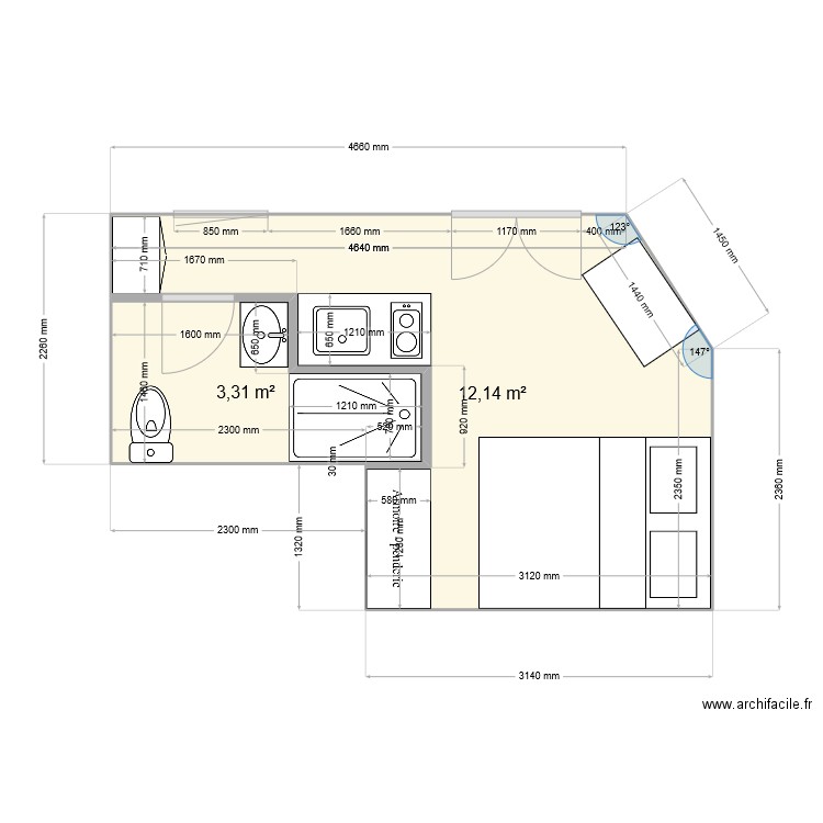 PlanGael_2. Plan de 2 pièces et 15 m2