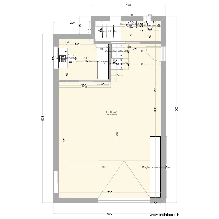 bureau. Plan de 1 pièce et 49 m2