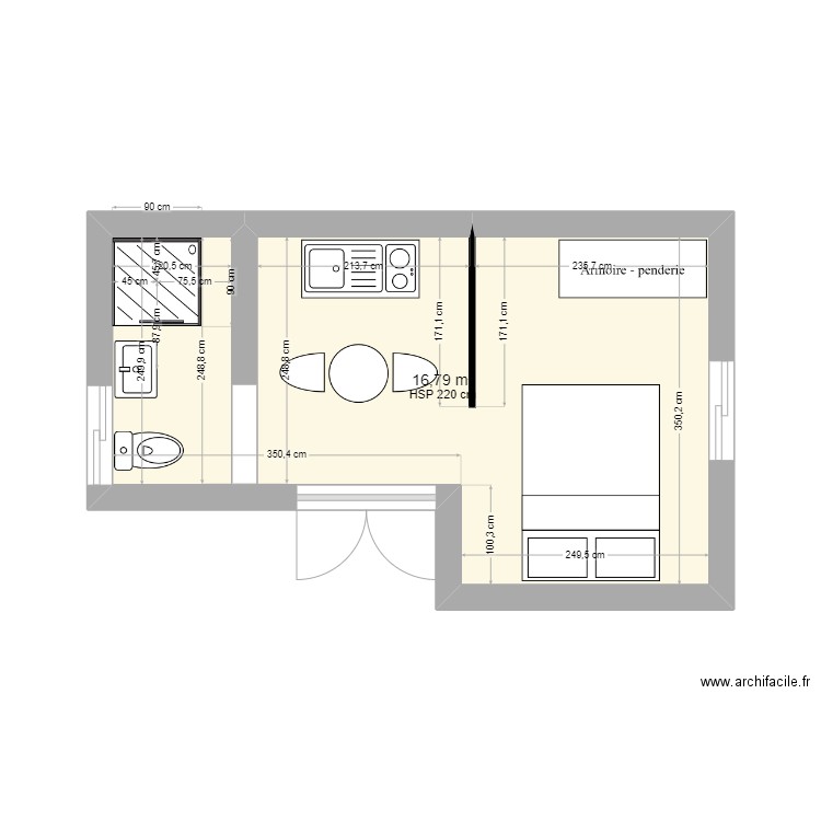 studio 1. Plan de 1 pièce et 17 m2