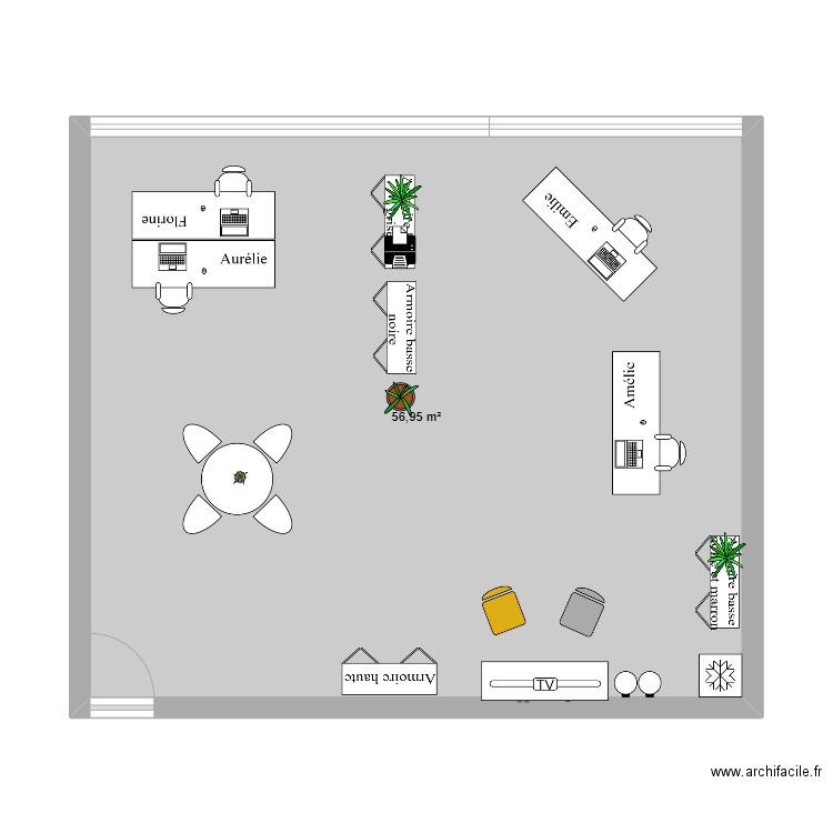 Bureau 15. Plan de 1 pièce et 57 m2