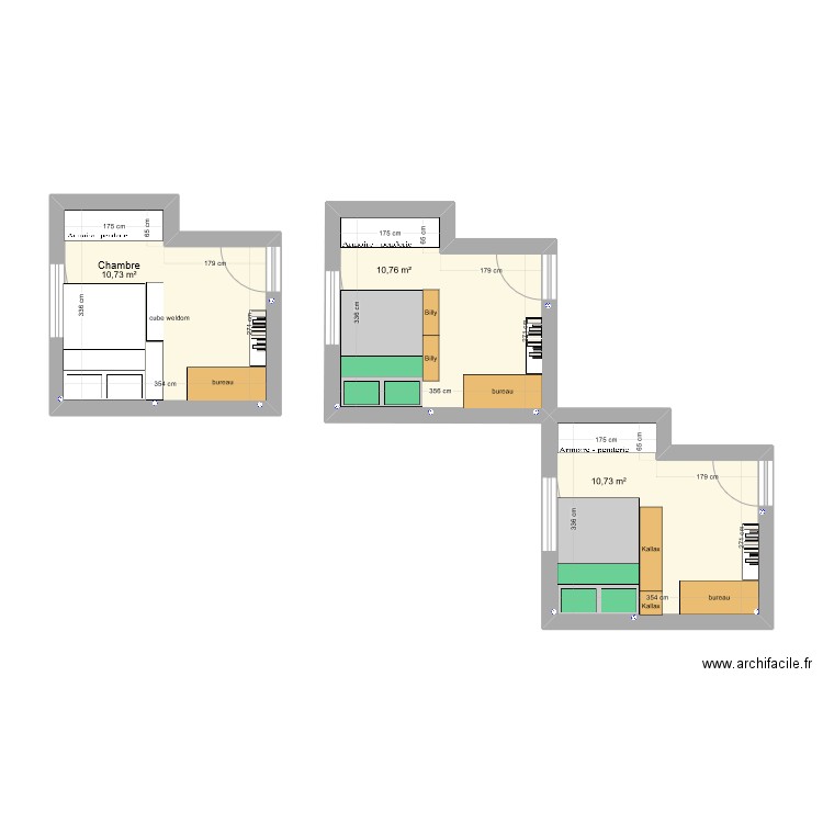 chambre emma 1. Plan de 3 pièces et 32 m2