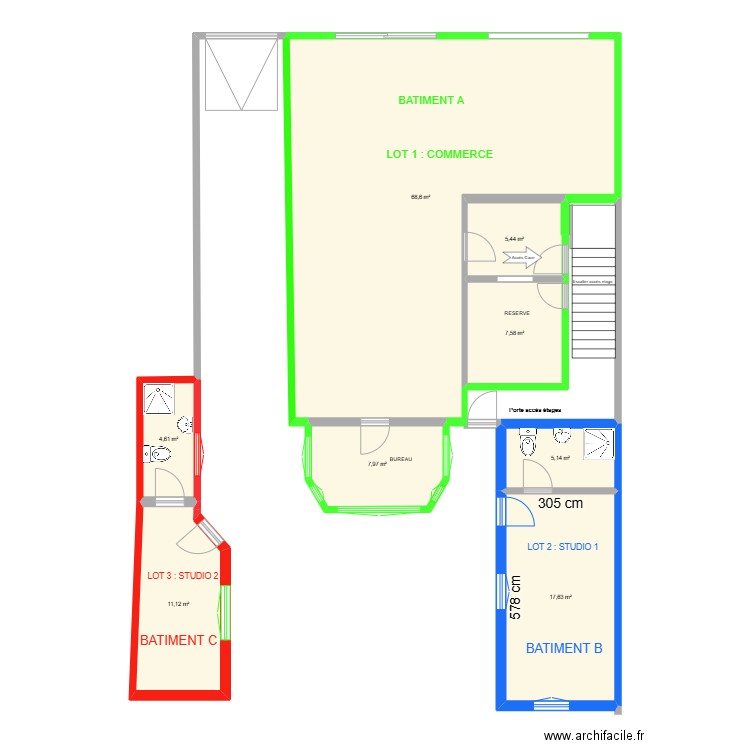 RDC TABAC LOT 1-2-3. Plan de 8 pièces et 128 m2