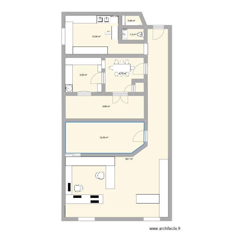 labo actuel. Plan de 8 pièces et 96 m2