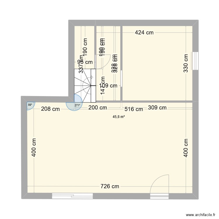 maison bas. Plan de 1 pièce et 46 m2