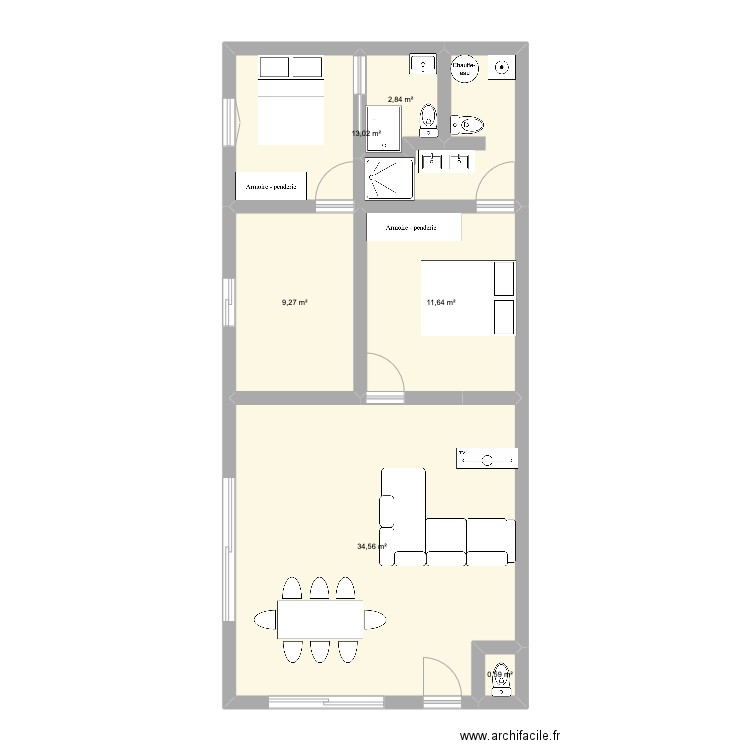 aison test. Plan de 6 pièces et 72 m2