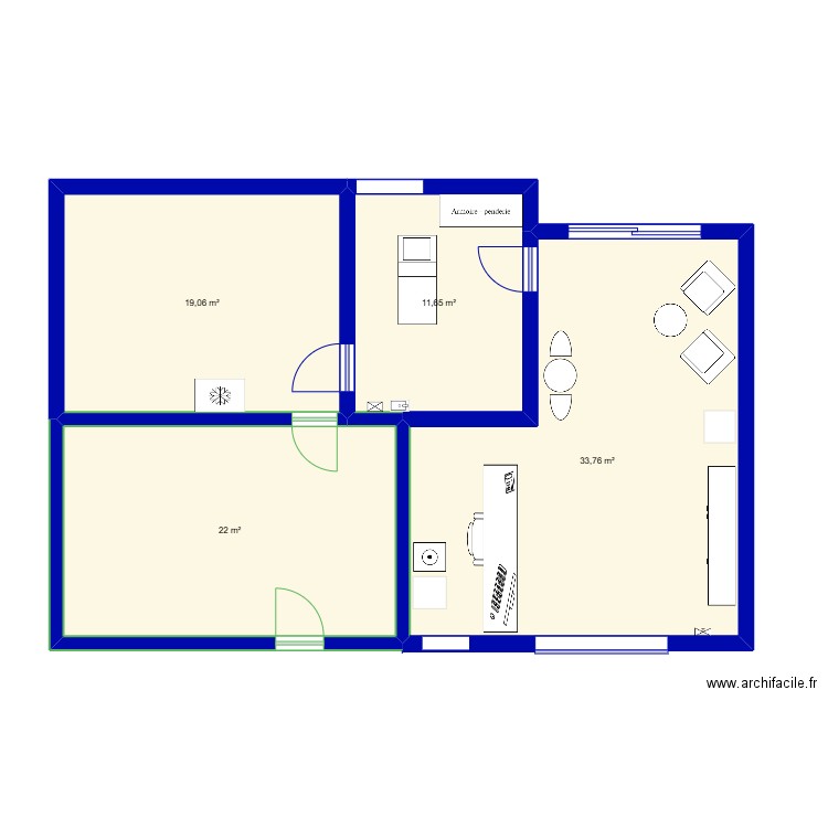 rdc. Plan de 4 pièces et 86 m2