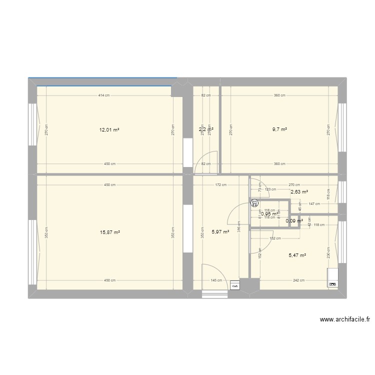 Existant Abondance. Plan de 9 pièces et 55 m2