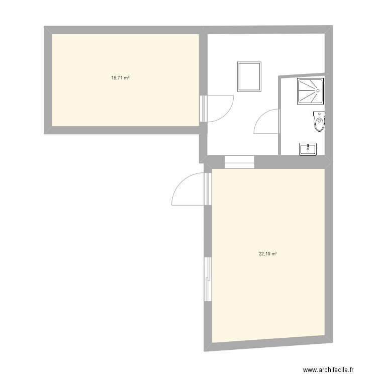 studio 2. Plan de 2 pièces et 38 m2