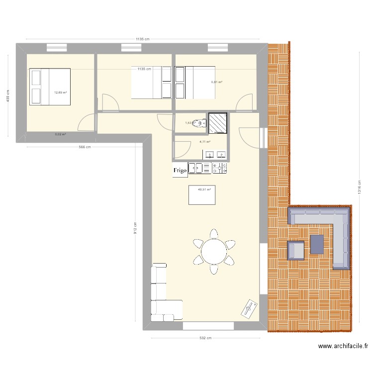 Les Portes 1 . Plan de 6 pièces et 98 m2