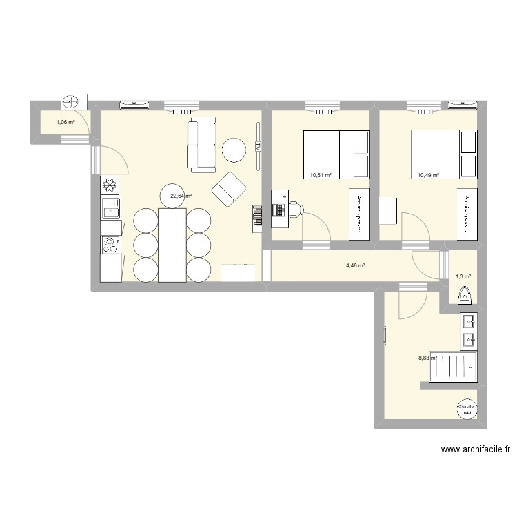 appartement. Plan de 7 pièces et 59 m2