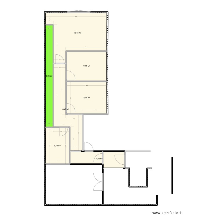 flem002. Plan de 7 pièces et 56 m2