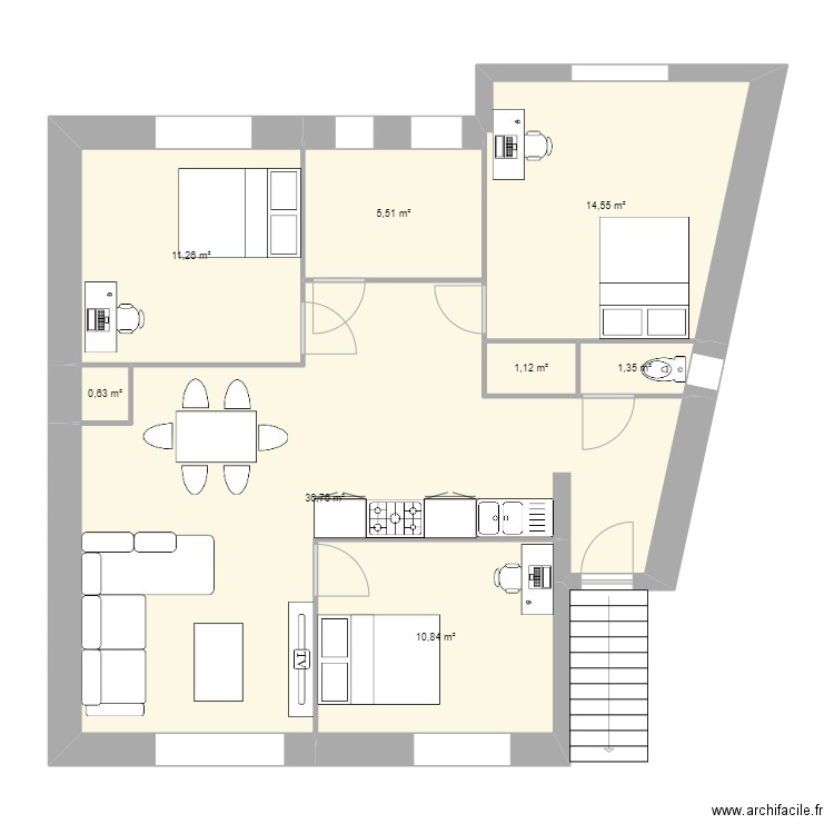 RDC ACTUEL. Plan de 8 pièces et 82 m2