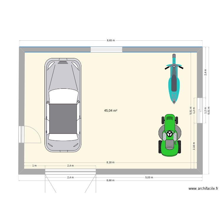 garage. Plan de 1 pièce et 45 m2