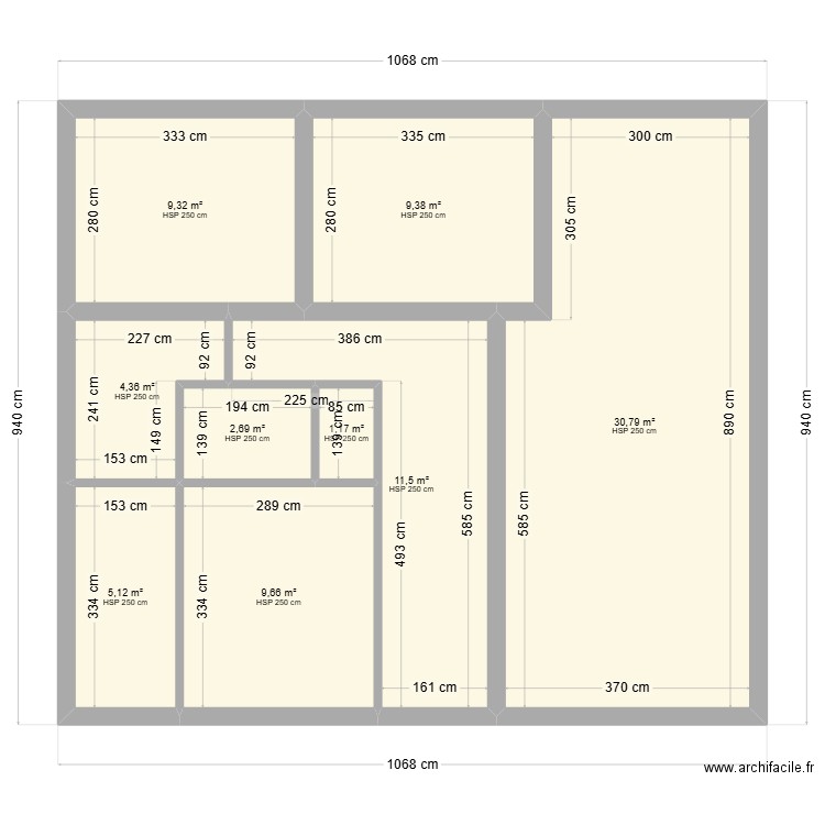 contet location. Plan de 9 pièces et 84 m2