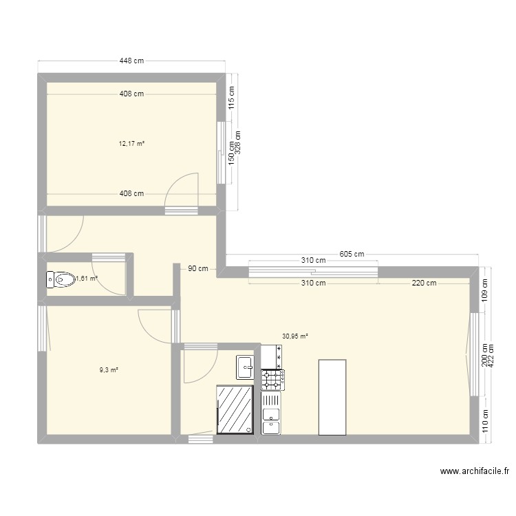 Module 60m². Plan de 4 pièces et 54 m2