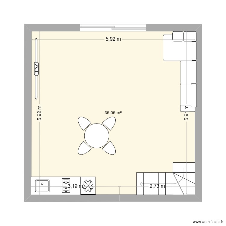 PIECE HAUTE RDC OK. Plan de 1 pièce et 35 m2