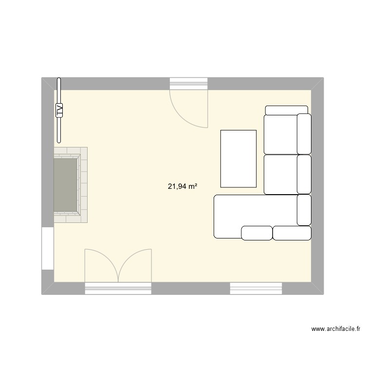 Salon. Plan de 1 pièce et 22 m2