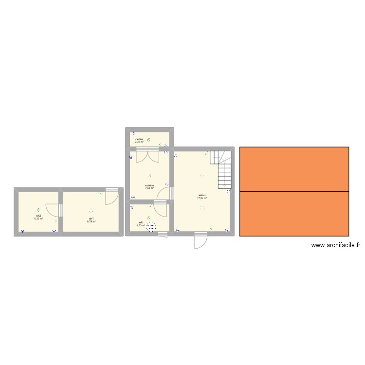 maison 1. Plan de 6 pièces et 47 m2