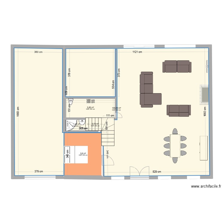 RDC Mur exterieur fenetre facade SAM salon chambre WC. Plan de 5 pièces et 148 m2