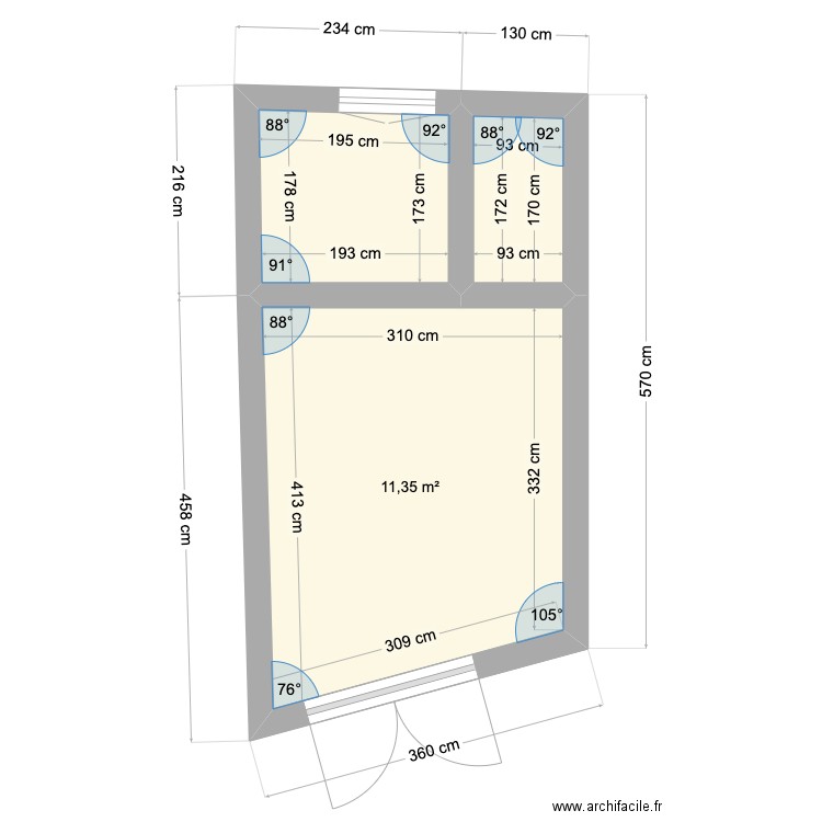 souplex 2. Plan de 3 pièces et 16 m2