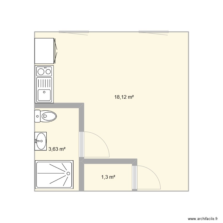 brico 2. Plan de 3 pièces et 23 m2