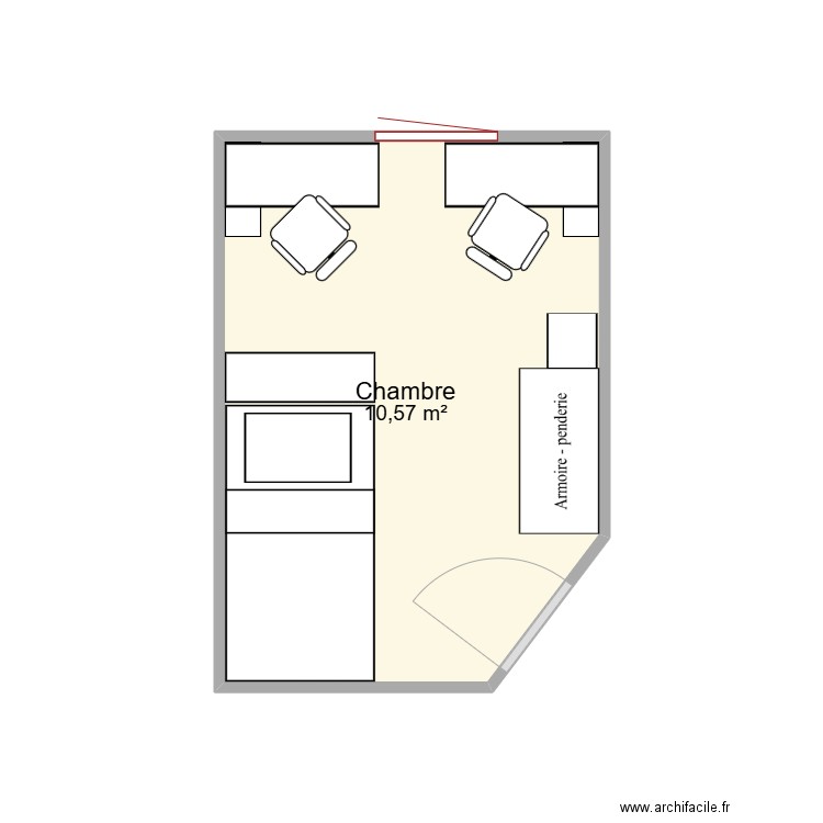 Chambre Lauryn et Kali . Plan de 1 pièce et 11 m2