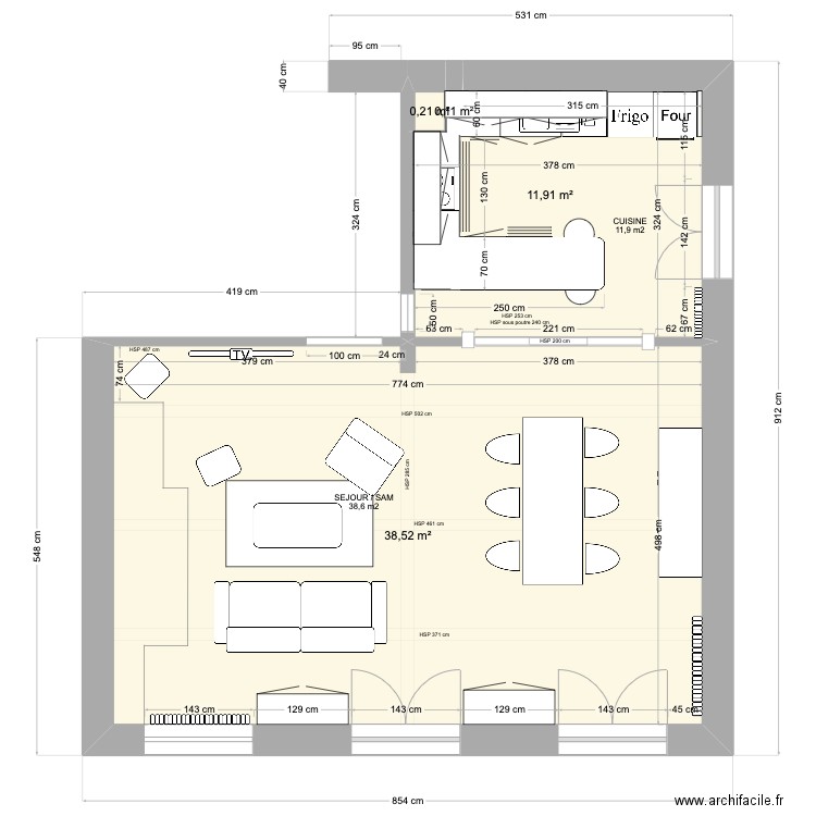 JAUNET. Plan de 8 pièces et 102 m2