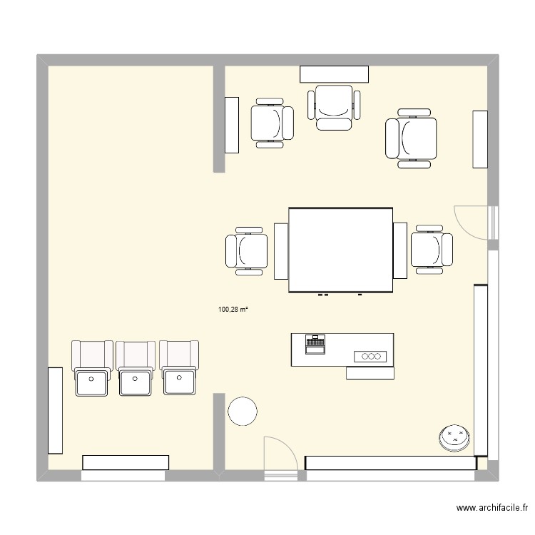 coiffure. Plan de 1 pièce et 100 m2