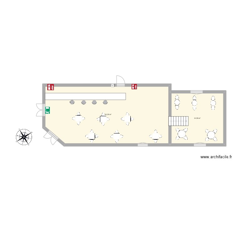 Bar le longeron. Plan de 2 pièces et 89 m2