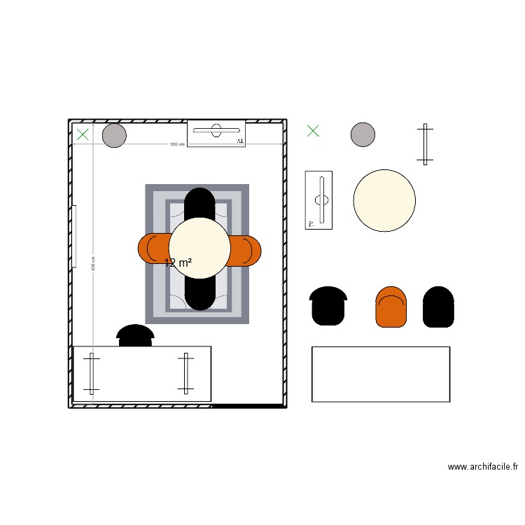 salon 1. Plan de 1 pièce et 12 m2