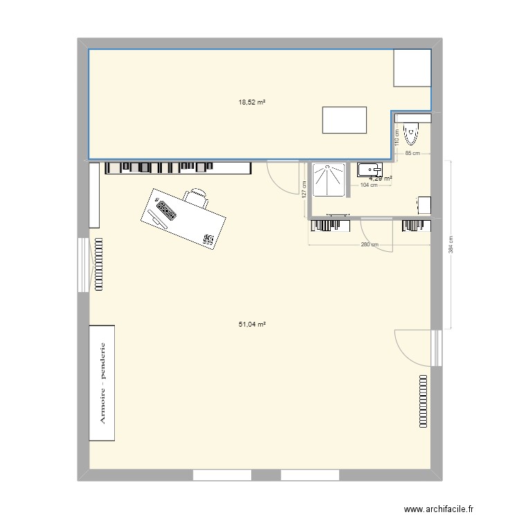 sdb haut 2025_80x80. Plan de 3 pièces et 74 m2