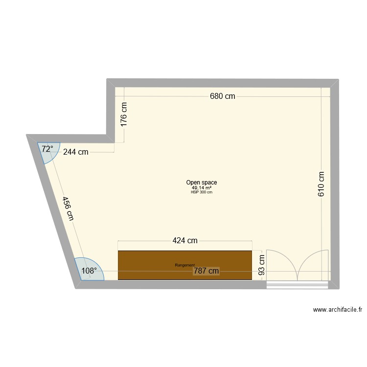 Open Space. Plan de 1 pièce et 49 m2