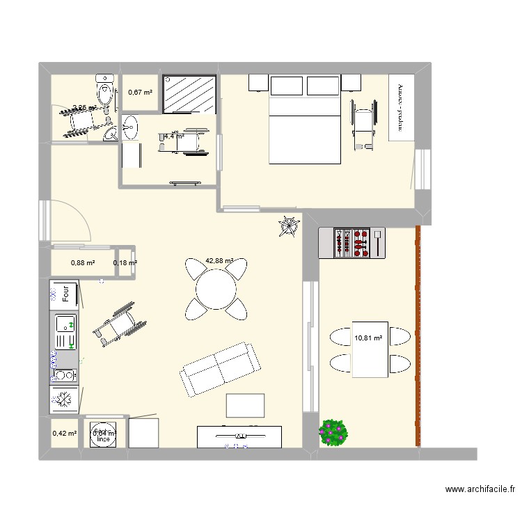 Cuisine Montbrison. Plan de 9 pièces et 63 m2