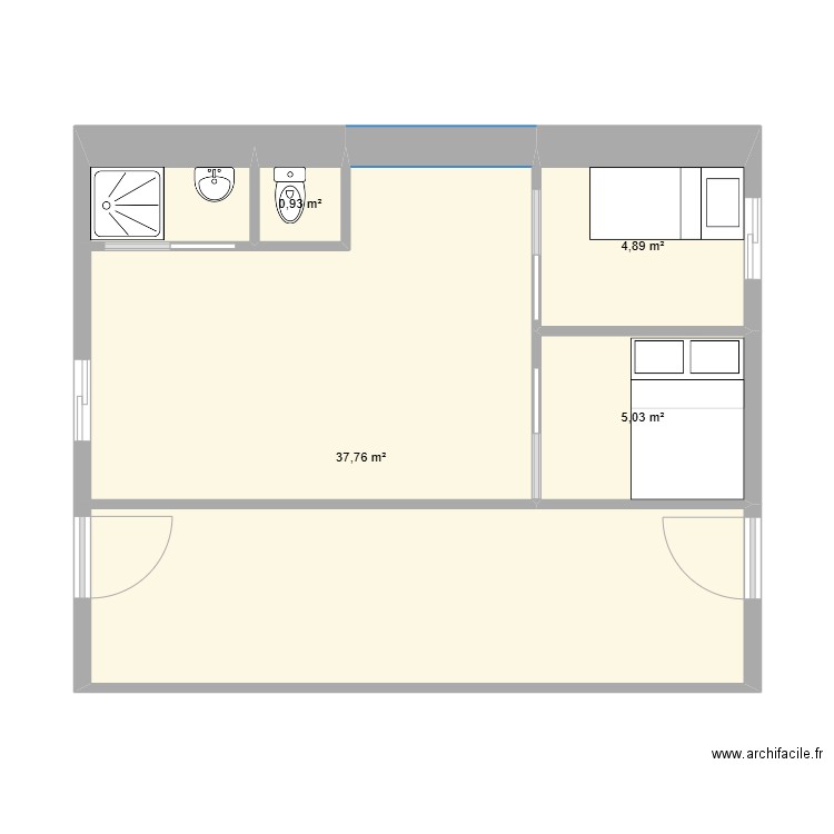 Earthship_V1. Plan de 4 pièces et 49 m2