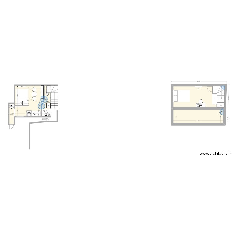 Rez de chaussé 1 . Plan de 4 pièces et 38 m2