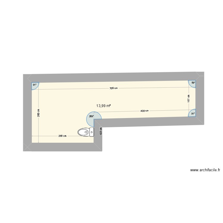 Cabane. Plan de 1 pièce et 14 m2