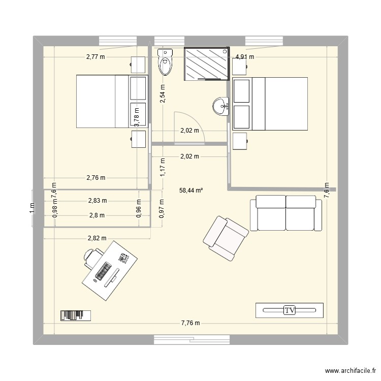 mitch2. Plan de 1 pièce et 58 m2