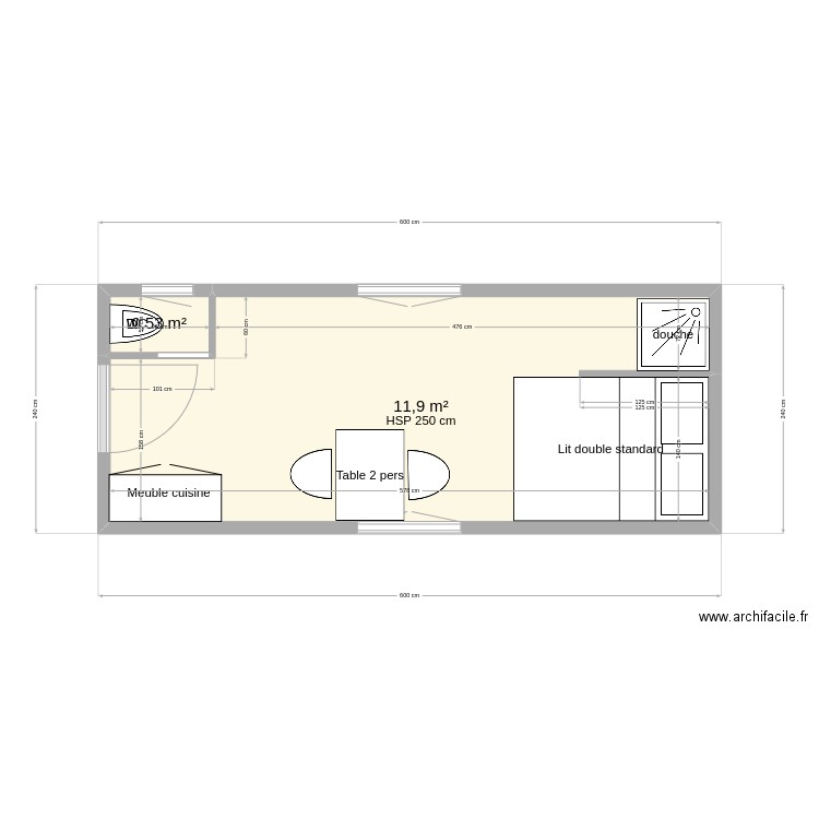 roulotte 3. Plan de 2 pièces et 12 m2