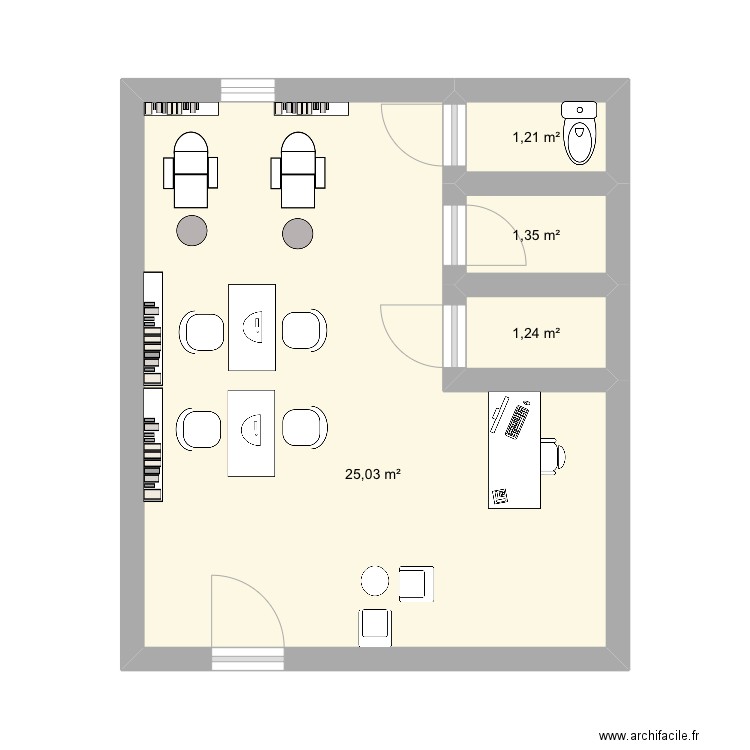 Onglerie. Plan de 4 pièces et 29 m2