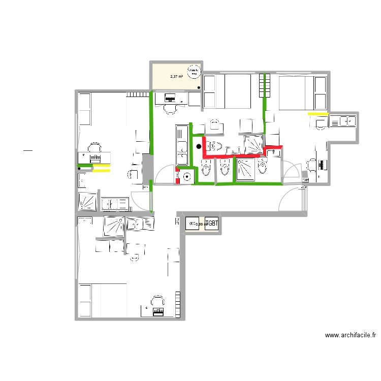 RICHELIEU2 V12. Plan de 2 pièces et 3 m2